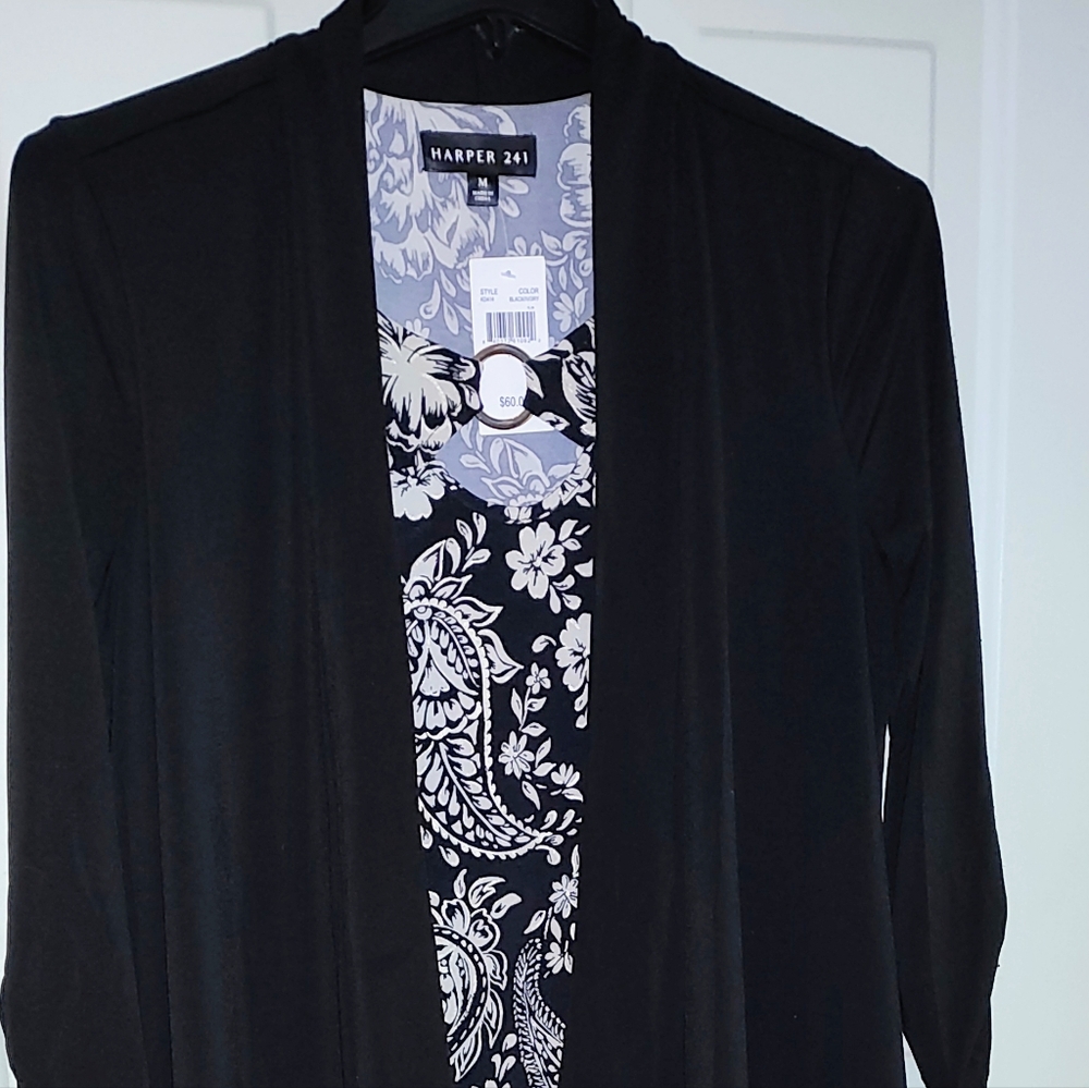 Black and White Floral Dress with Cardigan